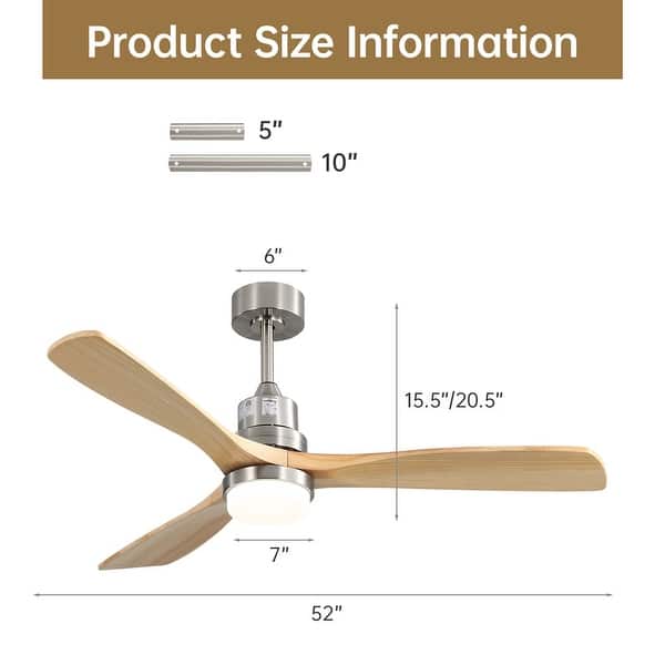 dimension image slide 10 of 14, Sofucor 48/52 Inch Wood Ceiling Fan with Light and Remote/Smart App Voice Control, Dimmable Lights Included