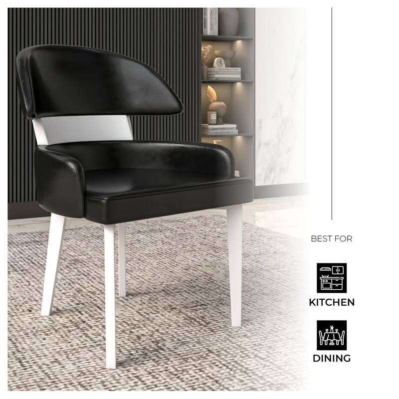 Leather Dining Chair with a Curved Back in Rubberwood Ethos Series by LeisureMod