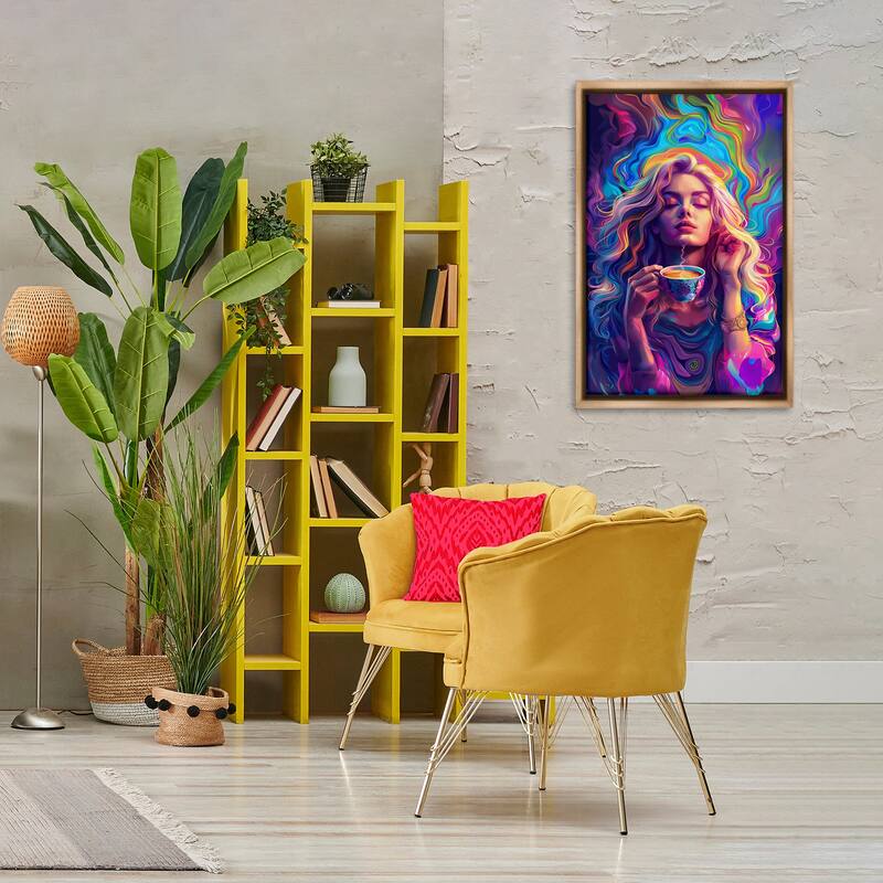 Stupell Spiritual Woman Sipping Tea Framed Floater Canvas Wall Art Design By Spirit of the Rainbow