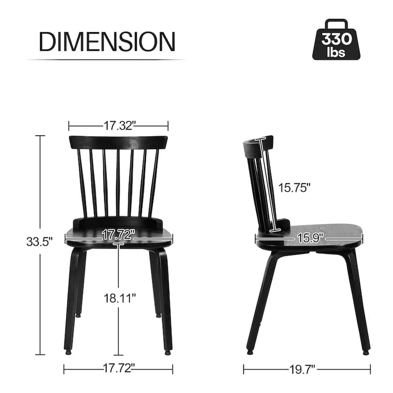 Farmhouse Spindle-back Windsor Dining Chairs with Bentwood Legs, Black - 33.5"H x 17.72"W x 19.7"D