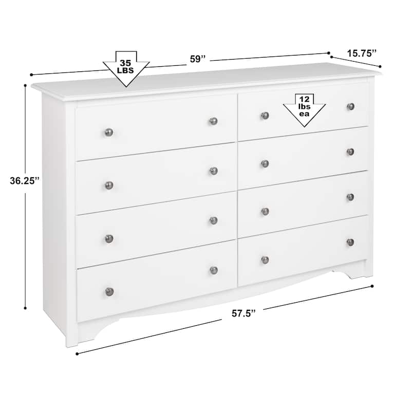 Prepac Sonoma 8 Drawer Double Dresser for Bedroom, Wide Chest of Drawers, Traditional Bedroom Furniture