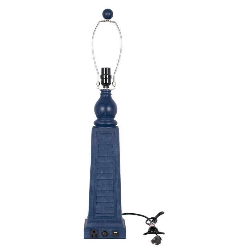 Polyresin 31" Table Lamp with Linen Shade, Navy Blue (Set of 2)