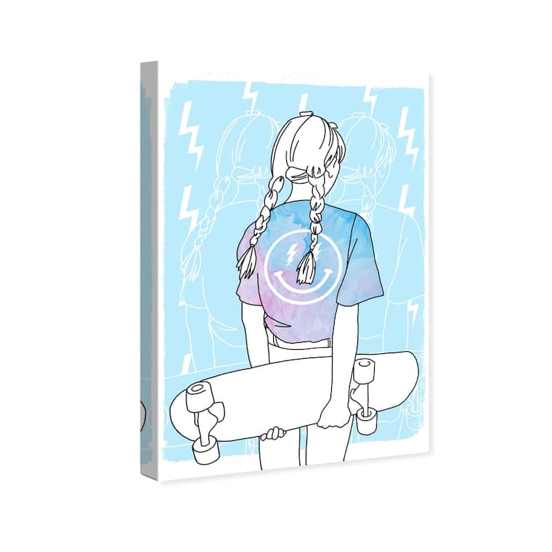Wynwood Studio Canvas Sports and Teams Lightning Skater Contour Blue and Pastel Blue Modern & Contemporary Wall Art Canvas Print