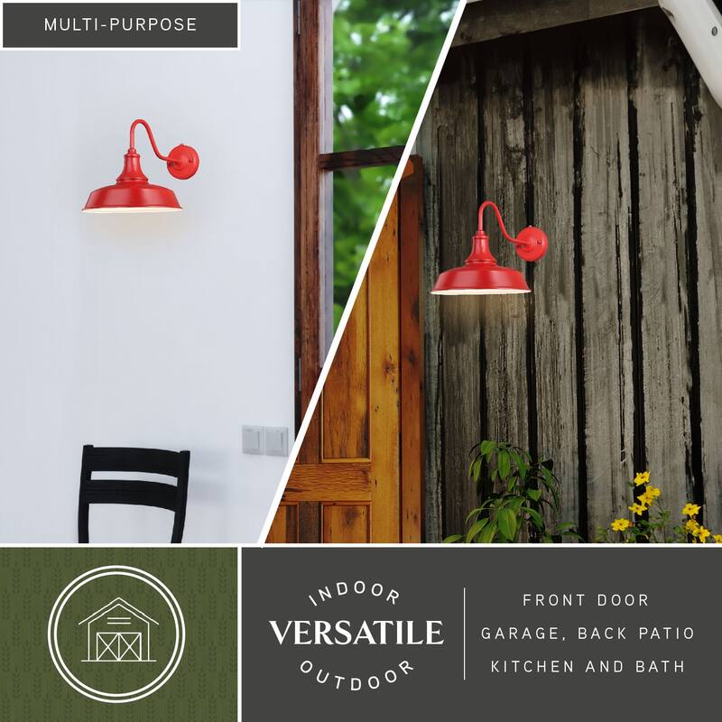 Dorado 1 Light Dusk to Dawn Red White Farmhouse Barn Dome Outdoor Wall Lantern - 12-in W x 11.5-in H x 18-in D