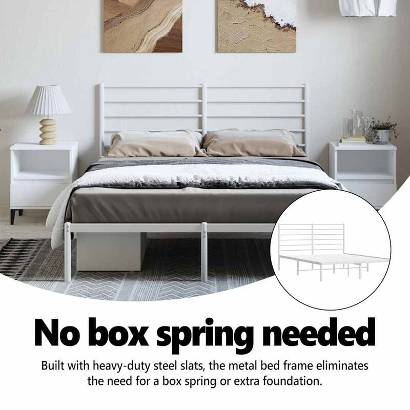 vidaXL Metal Bed Frame with Headboard, No Mattress