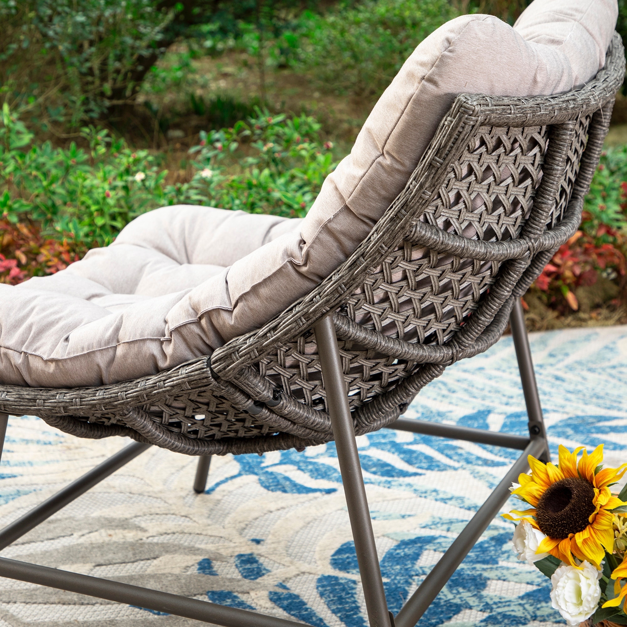 2 Piece Outdoor Papasan Chairs Oversized Rattan Lounge Scoop