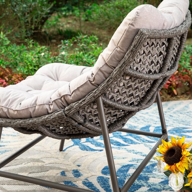 MAISON ARTS 2-Piece Outdoor Papasan Chairs, Oversized Rattan Lounge Scoop Chairs with Thick Padded Cushions and Steel Frame