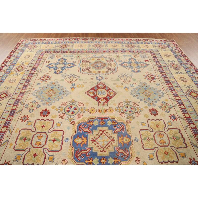 Geometric Kazak Rug Hand-Knotted Oriental Wool Carpet - 9'9"x 13'5"