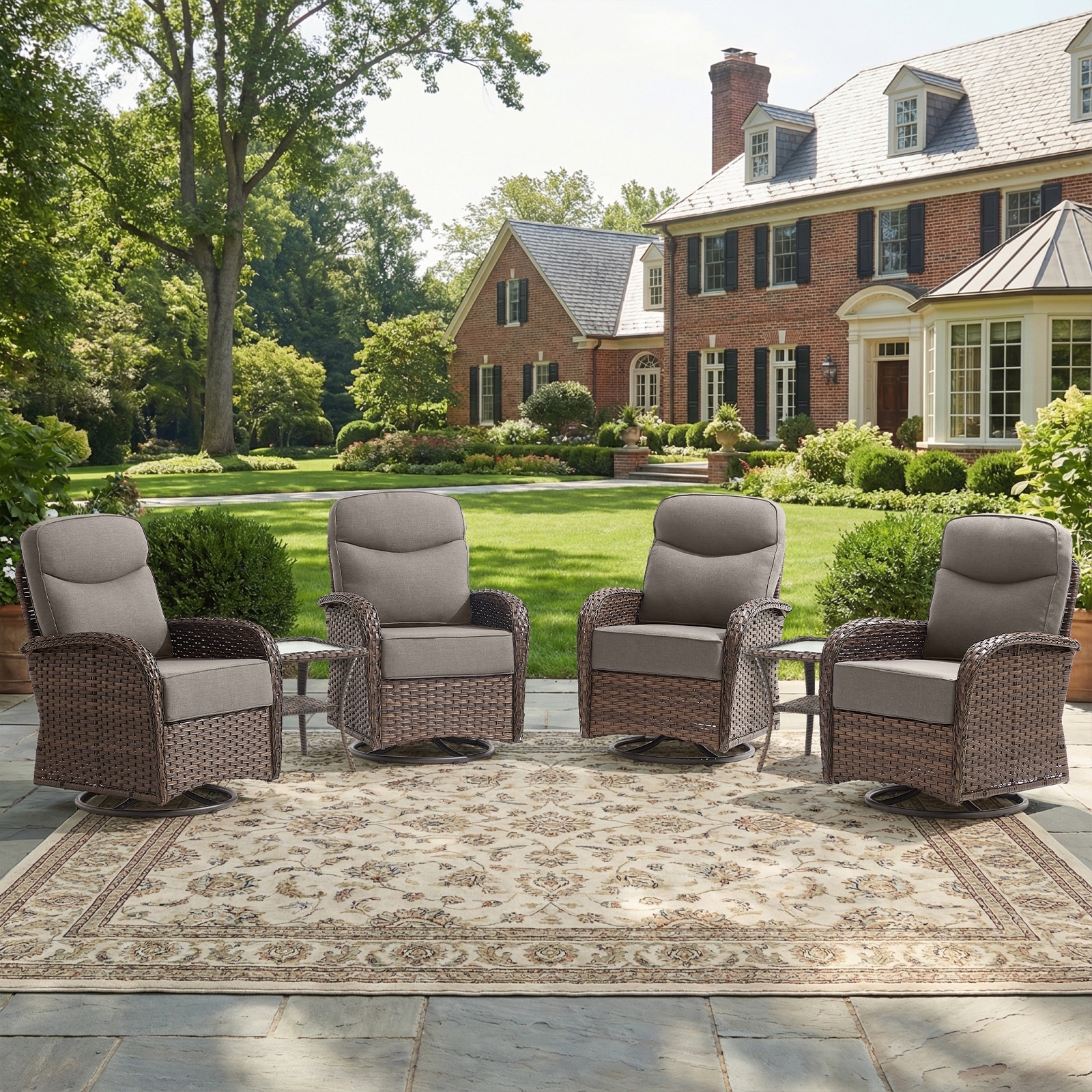 Pocassy Outdoor Wicker Patio Sofa with Swivel Chair Ottoman Sets