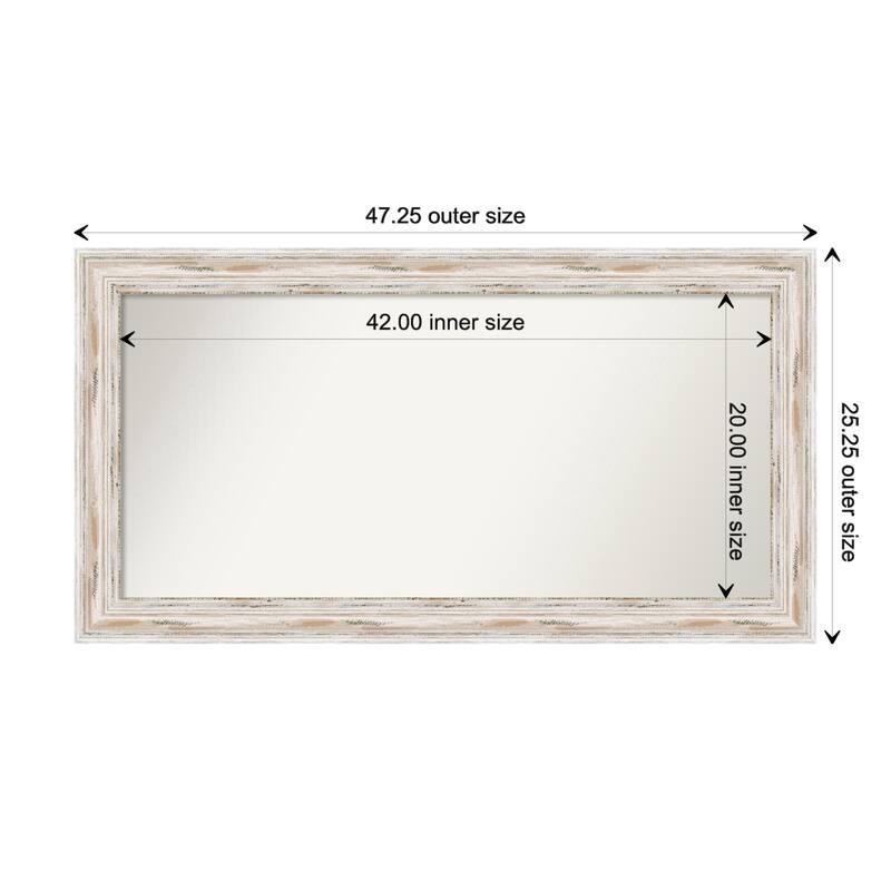 Alexandria White Wash Framed Non-Beveled Custom Wall Mirror, Bathroom Vanity Mirror - Outer Size: 47.25 x 25.25