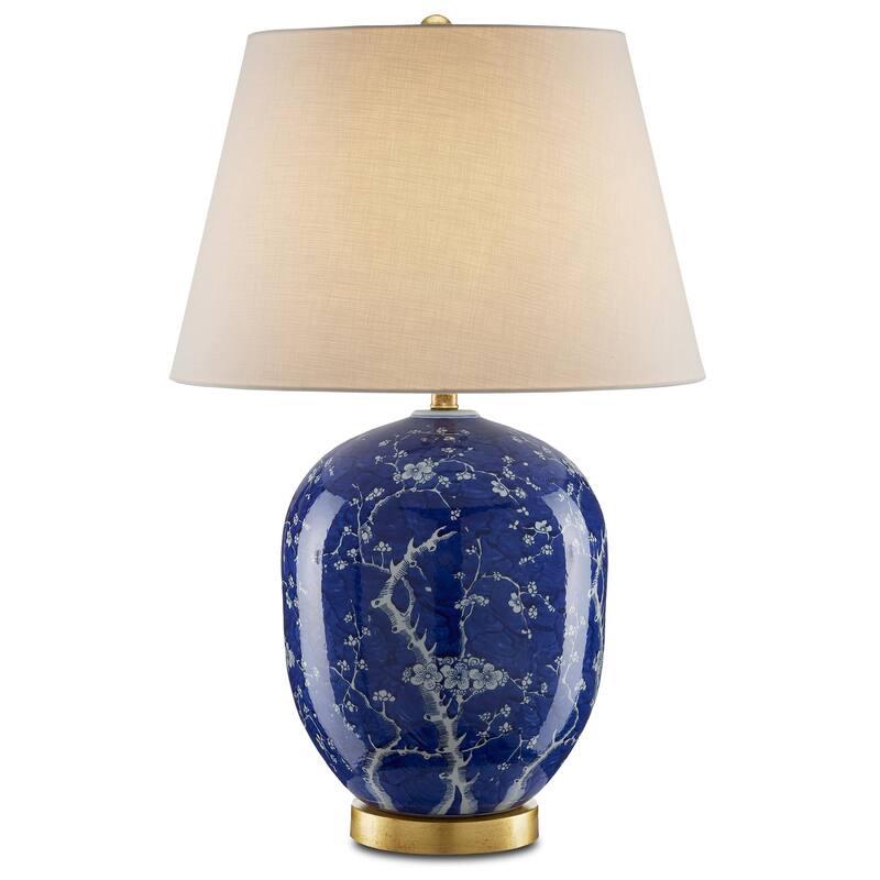 Currey & Company Sakura Blue Table Lamp - 31"h x 20"dia - 31"h x 20"dia - Blue/White/Gold Leaf
