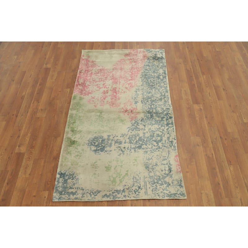 Hand Knotted Oriental Viscose Silk Carpet Modern Abstract Multi-Colored Abstract Area Rug - 5' 5'' X 3' 0''