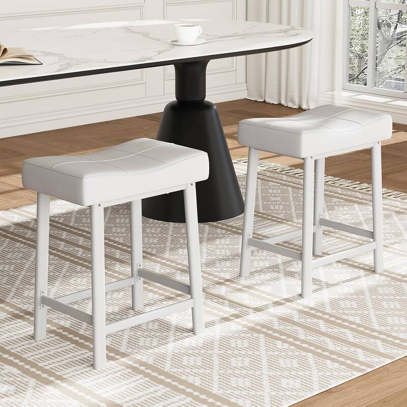 Bar Stools Set of 4, 24" Counter Height Upholstered Padded Barstools with Curved Surface