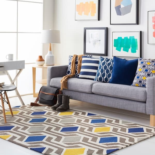 slide 2 of 4, Hand-Tufted Pass Wool Rug - 8' x 11' 8' x 11' - Blue/Yellow