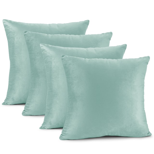 Nestl Solid Microfiber Soft Velvet Throw Pillow Cover (Set of 4) - 24" x 24" - Aqua light Blue