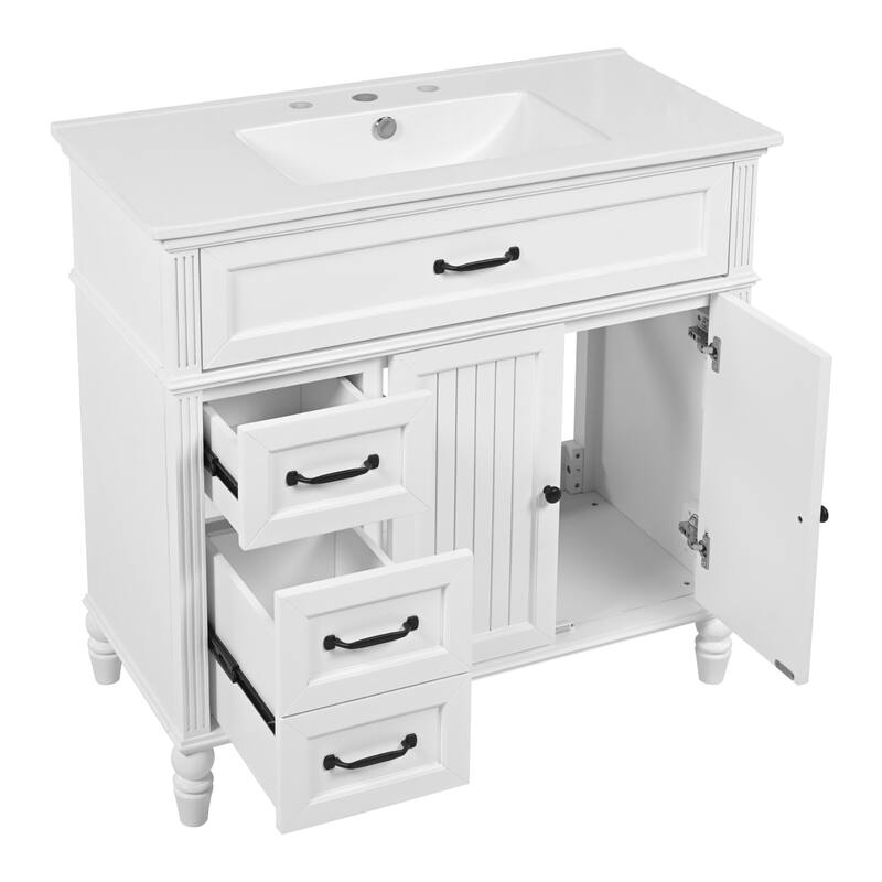 Roomfitters 36" Bathroom Vanity with Integrated Ceramic Sink, Solid Wood Frame and Soft-Close Storage