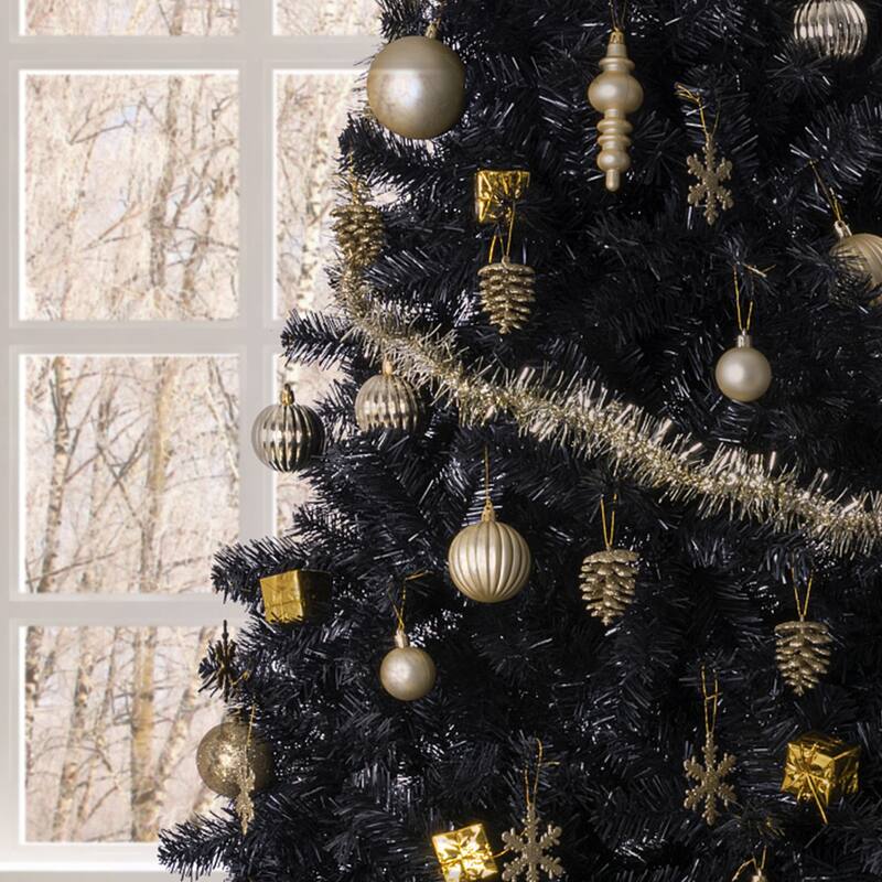 6ft Black PVC Christmas Tree with 1050 Branches and Metal Stand Perfect Holiday Centerpiece - 6-Feet