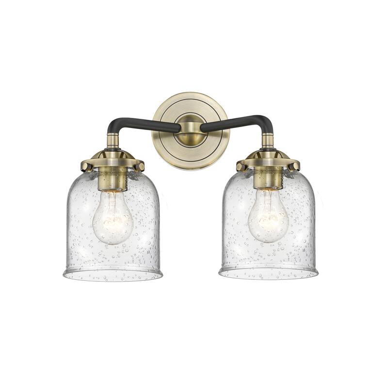 Innovations Lighting Small Bell 2 Light 13" Wide Bathroom Vanity Light - Black Antique Brass / Seedy