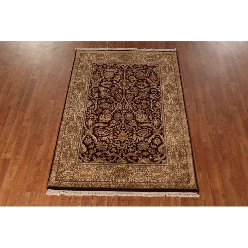 All-Over Floral Agra Oriental Area Rug Hand-Knotted Wool Carpet - 4'1"x 5'11"