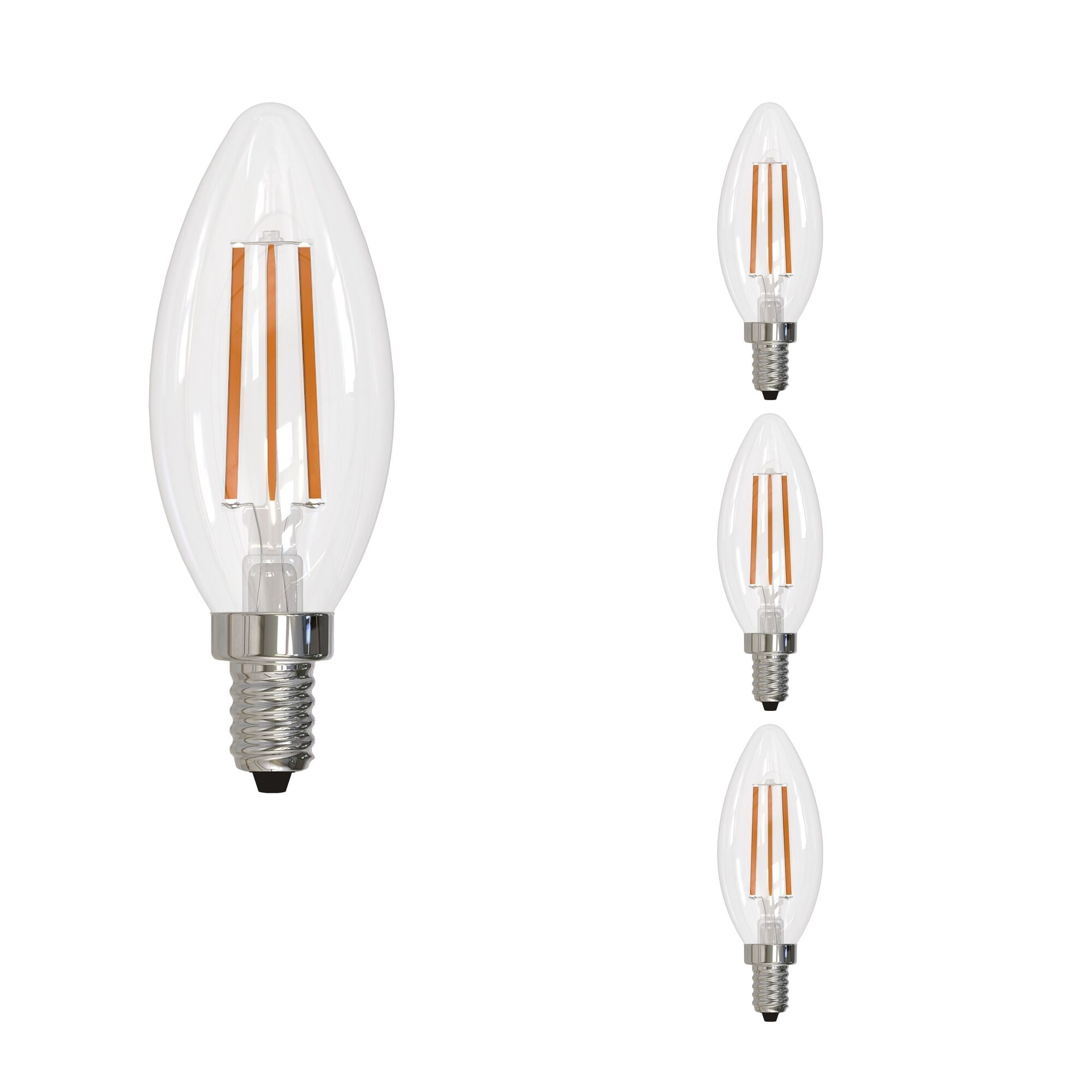 Bulbrite LED Filament Pack of (4) 6.5 Watt Dimmable B11 Light Bulbs with a Clear Finish and Candelabra (E12) Base