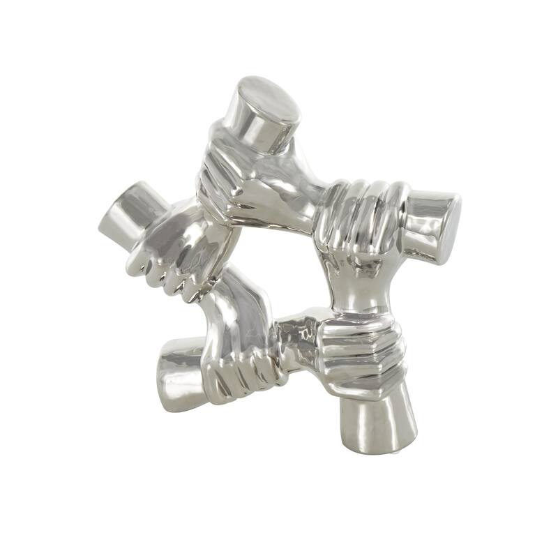 Silver Ceramic Gripping Hands Decorative Sculpture