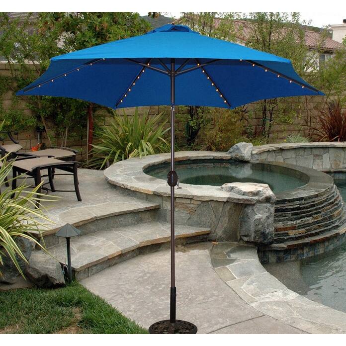TropiShade 9-foot Royal Blue Aluminum Bronze Lighted Umbrella