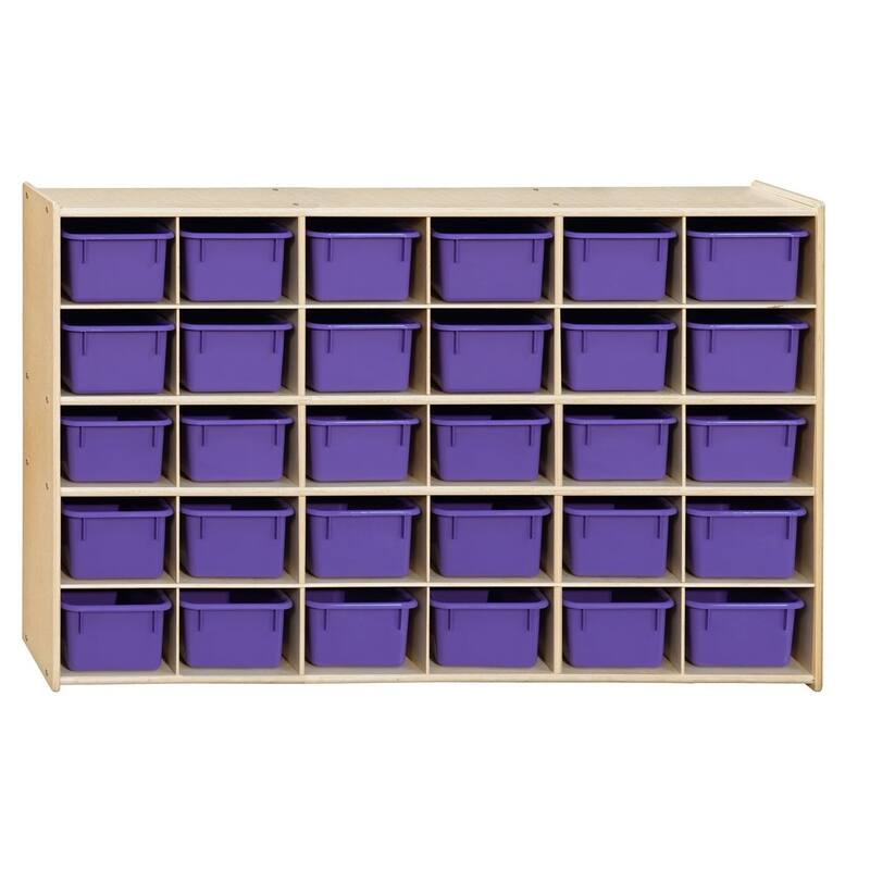 Contender 30 Cubby Storage Cabinet With Purple Pastel Trays, Kids Cubby Storage shelving Unit for Kindergarten