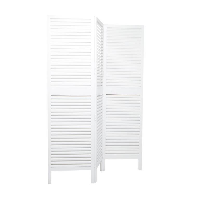 White Wooden Hinged Foldable Partition 3 Panel Partition Room Divider Screen with Horizontal Slats - 60 x 1 x 72