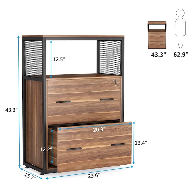 2-Drawer Lateral File Cabinets Legal Size, Large Filing Cabinet with Lock, Printer Stand