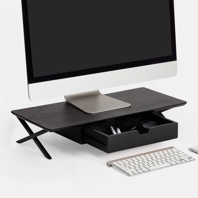 Jani Wood Monitor Stand Riser Desk - Ergonomic Design Stand, Desktop Organizer Table for Home, Office Workspace, Gaming Desk - Black