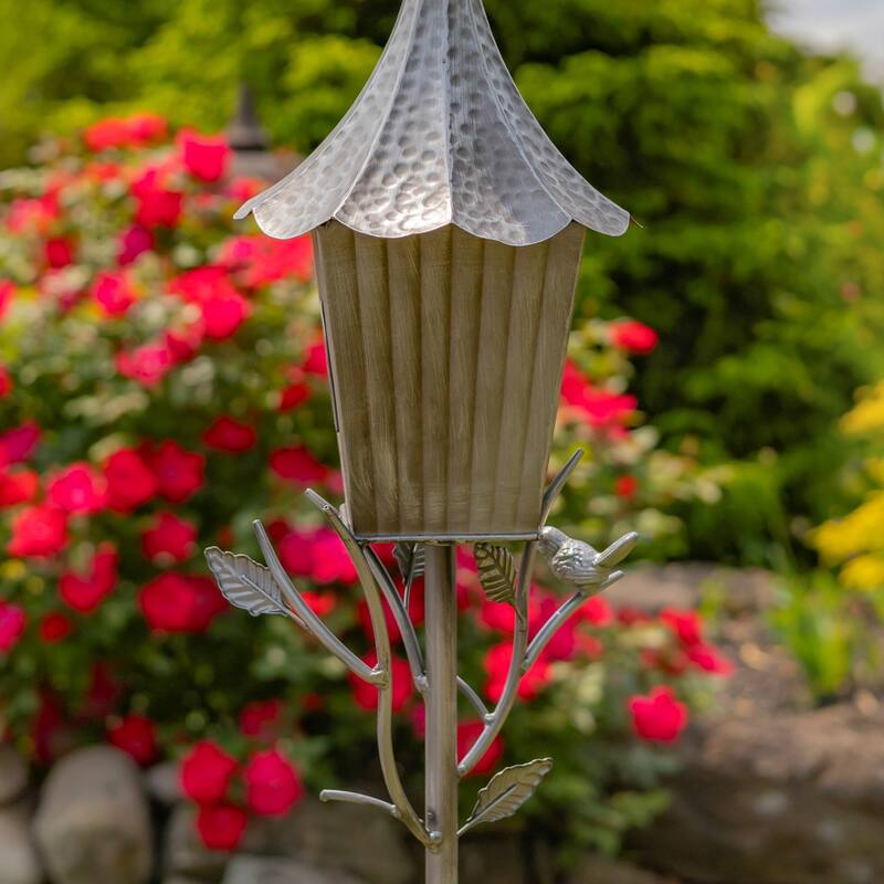 66" Tall Iron Birdhouse Stake "Verona" - 8" L x 7" W x 66" H