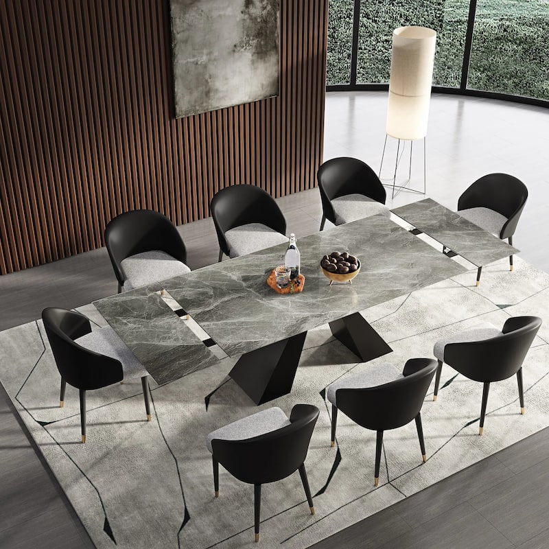 110.23'' Extendable Rectangular Sintered Stone Dining Table For 8 People - Mocha Grey