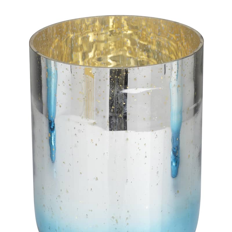 Glass Pillar Hurricane Lamp with Ombre Effect and Gold Interior - Set of 3 Silver, White, Blue - Roche River Decor