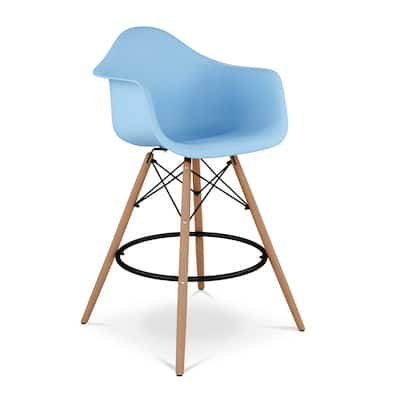 Wood Plastic Bucket Seat Counter Height Chair with Arms and Footrest - 19” x 23” x 47” (D x W x H)