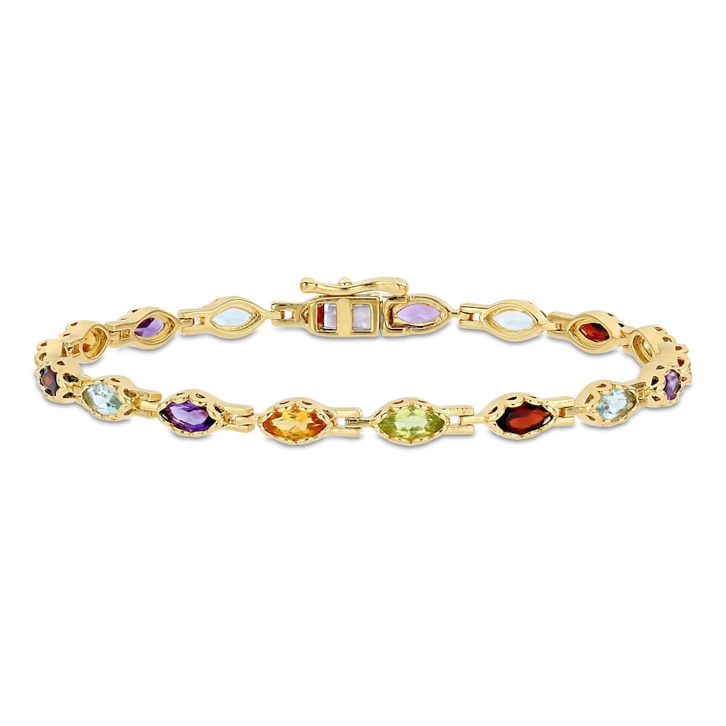 Miadora Yellow Plated Silver Garnet, Blue Topaz, Amethyst, Citrine & Peridot Tennis Bracelet
