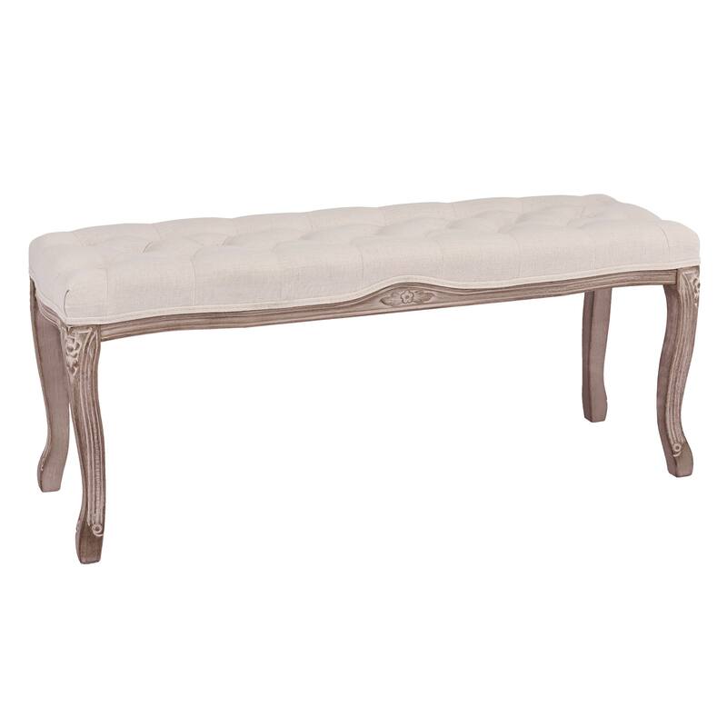CO-Z Long French Vintage Upholstered Bench with Carved Wood Frame