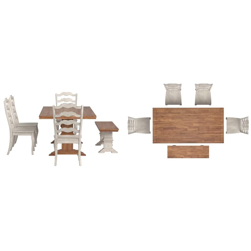 Ronda 78" Rectangular Solid Wood Top Dining Set with French Ladder Back Chairs