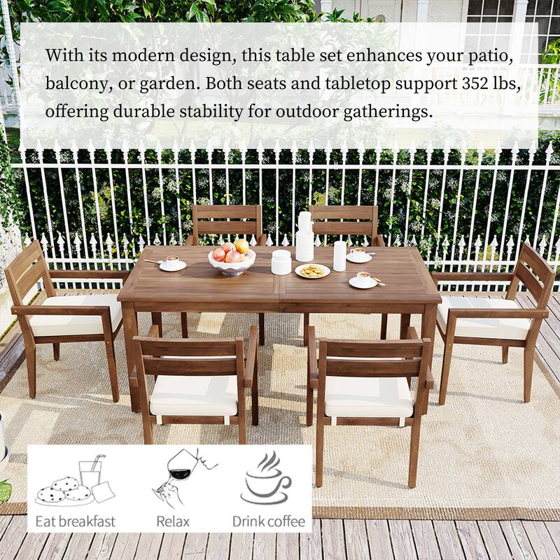 Acacia Wood Dining Set - Waterproof, Rust-Proof, 350LB Capacity, 7Pcs