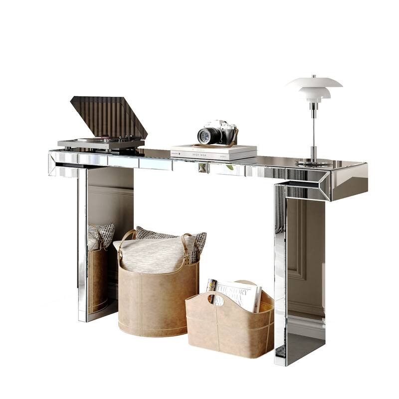 GDF Studio - Aranda Art Deco Mirrored Wood Console Table with Fluted Glass Design