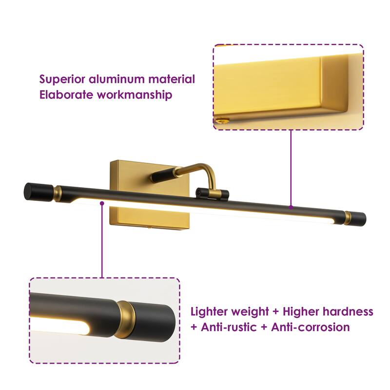 25.9" Modern Gold/Black Linear Bathroom Vanity Light LED Picture Lights for Wall - 25.9 in. W x 4.3 in. H x 8.2 in. D