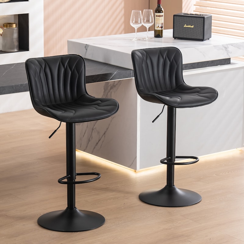 Counter Height Bar stools Modern Leather Adjustable Barstools - Set of 2 - Black