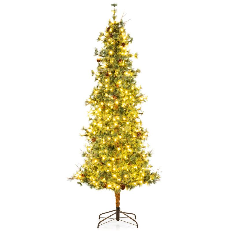 Gymax 8 FT Pre-Lit Artificial Christmas Tree Cashmere Xmas Tree w/ 702 - 8 Foot