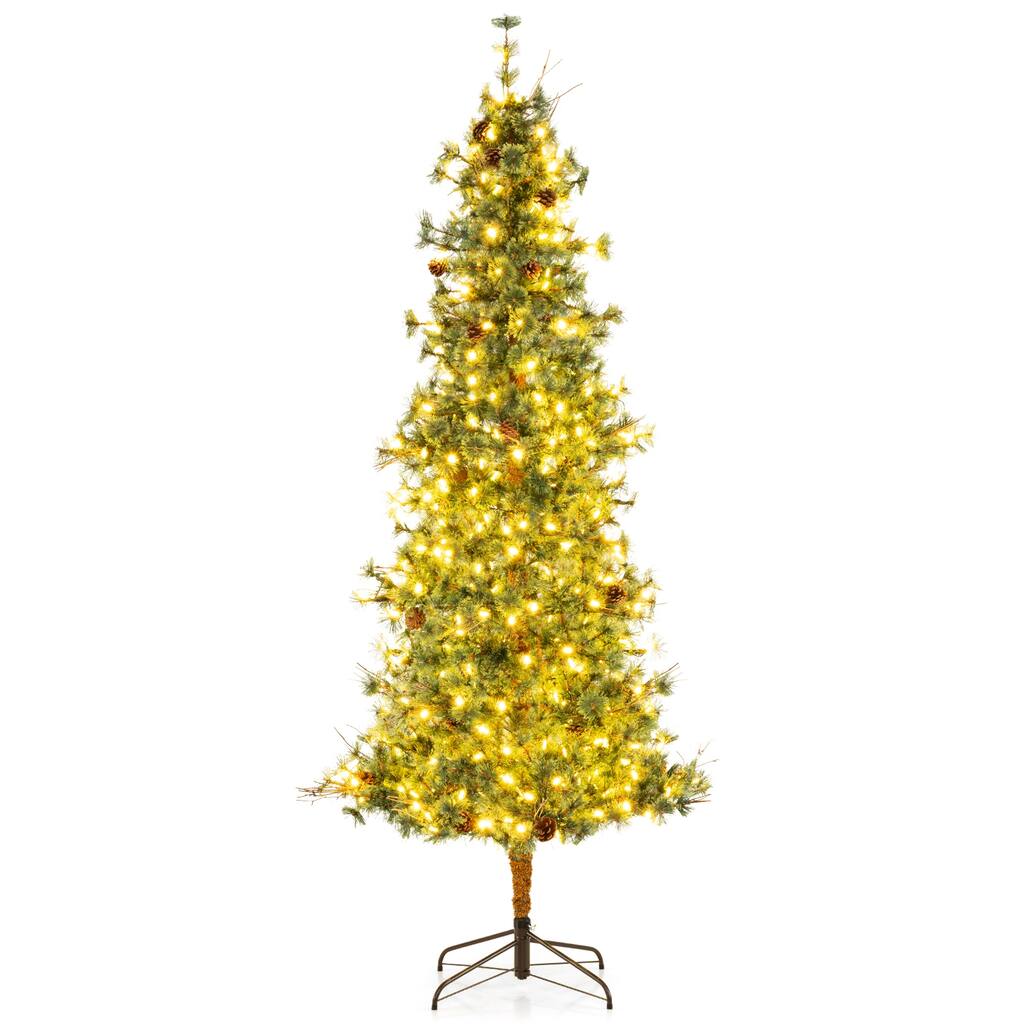 Gymax 8 FT Pre-Lit Artificial Christmas Tree Cashmere Xmas Tree w/ 702