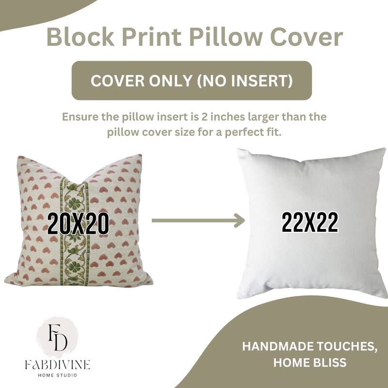 Fabdivine Pink Soft Linen Floral Pillow Cover for Summer Bedroom or Fall Dining 14x20 Inch Block Print Cushioncase, Priya