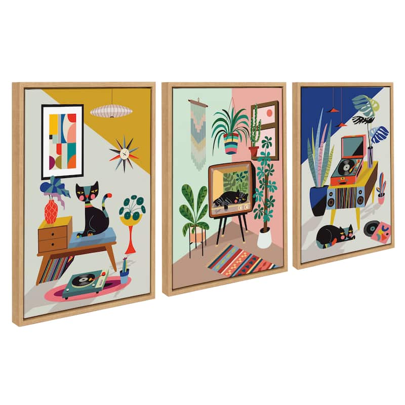 Kate and Laurel Sylvie Chill Out Framed Canvas Art Set by Rachel Lee - 3 Piece Set 18X24 - Natural