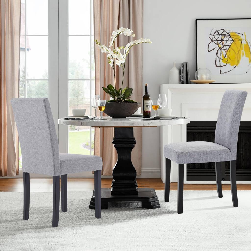 Dining Chairs Set of 2 Upholstered Linen High-Back with Solid Wooden Legs for Living, Kitchen, Bedroom, Dinning Room, Grey