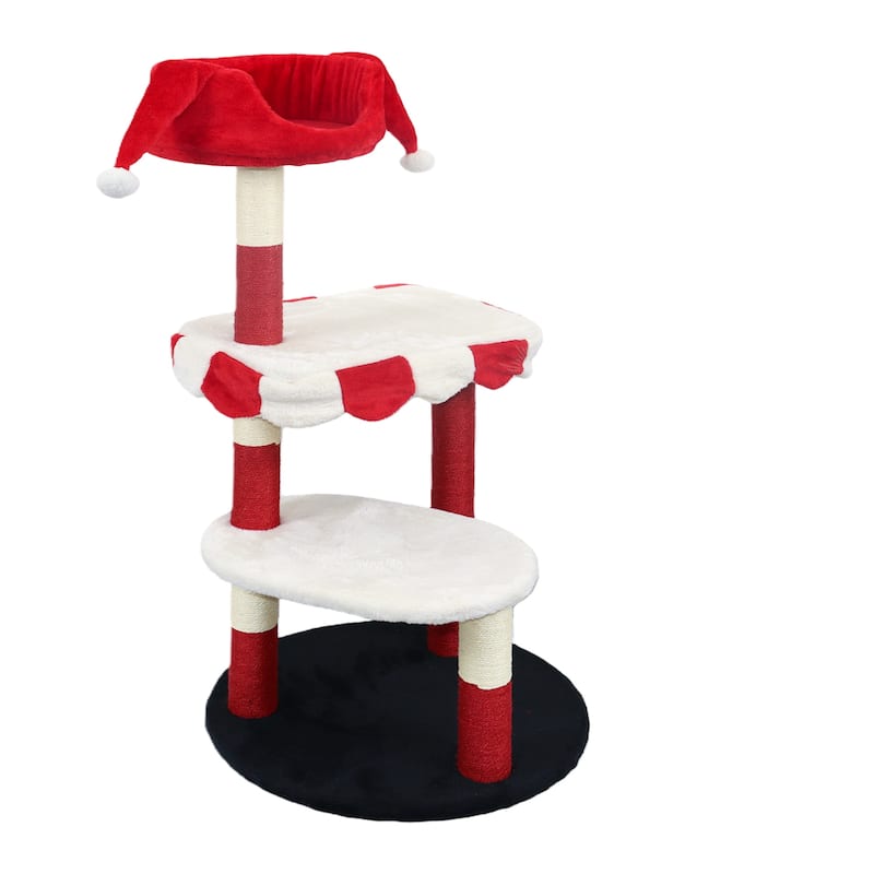 Anmytek Multi Level Cat Tree with Cozy Perch and Sisal Scratching Posts Red White for Indoor Cats - Red