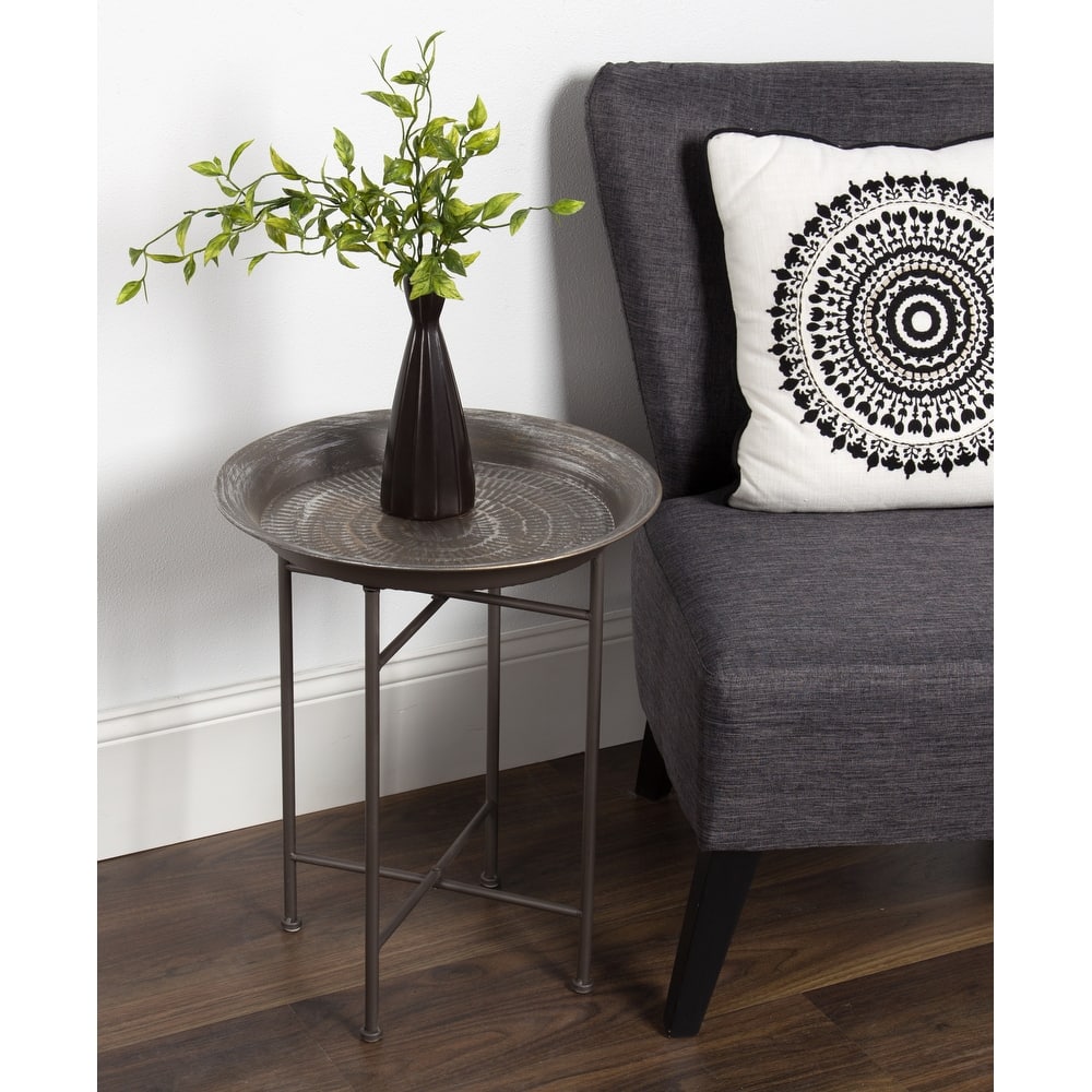 Kate and Laurel Mahdavi Hammered Metal Round Tray Table