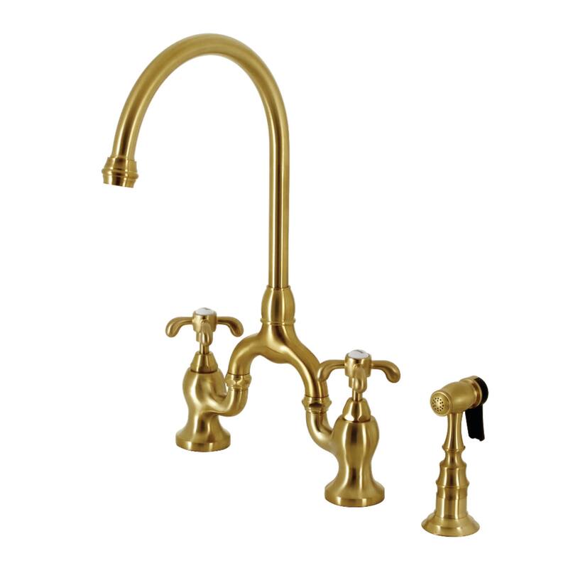 Kingston Brass KS779.TXBS French Country 1.8 GPM Bridge Kitchen Faucet - Brushed Brass