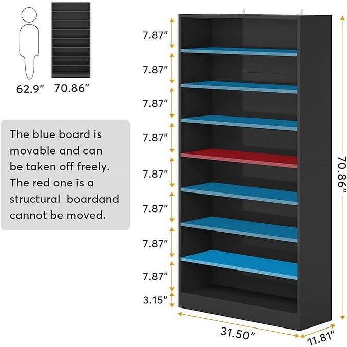 8-Shelf Shoe Rack Storage Cabinet Closet Shelving Unit in Black Wood Finish - 11.81"D x 31.50"W x 70.86"H